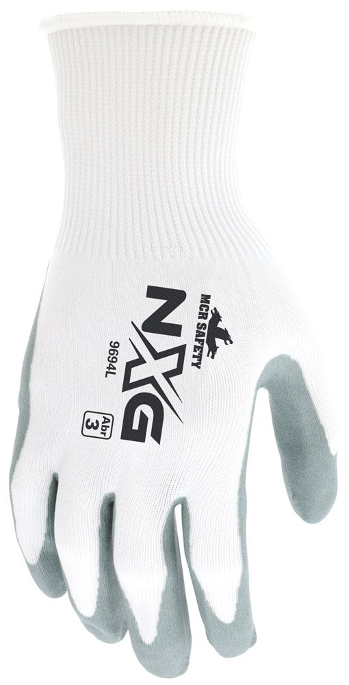 MCR Safety 9694S MCR Safety NXG® Work Gloves 15 Gauge White Nylon Shell Air Infused Gray Nitrile Foam Coated Palm and Fingertips (1 DZ)