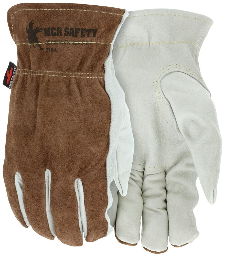 MCR Safety VP3204L Leather Drivers Work Gloves Select Grade Grain Palm, Split Back Keystone Thumb Vending Packaged Sewn with DuPont™ Kevlar® (1 Pair)