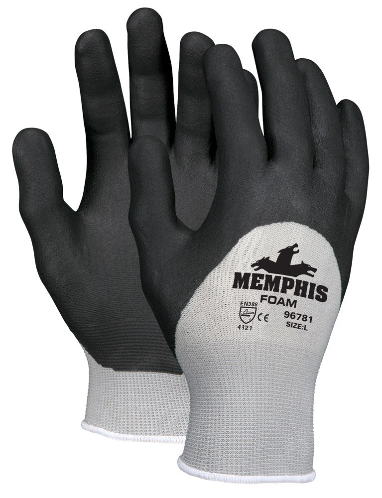 MCR Safety VP96781L Memphis™ Foam Work Gloves 13 Gauge Nylon Shell Black Nitrile Foam Coated Palm Over the Knuckle Coated Vending Packaged (1 Pair)