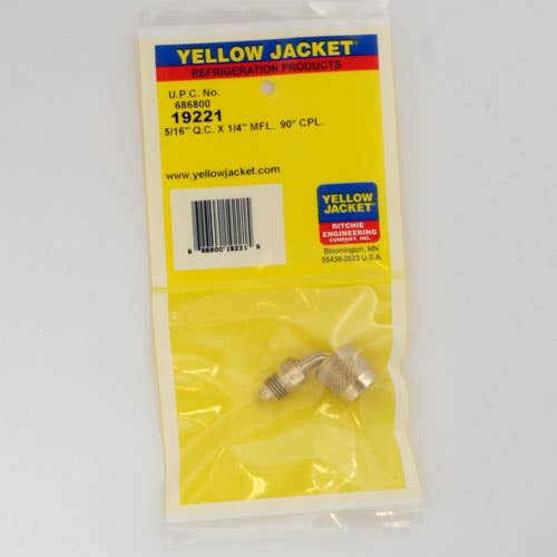 Yellow Jacket 19221 Quick Coupler, 5/16" QC 90Â° x 1/4" Male Flare with CH14 Adjustable Valve Opener