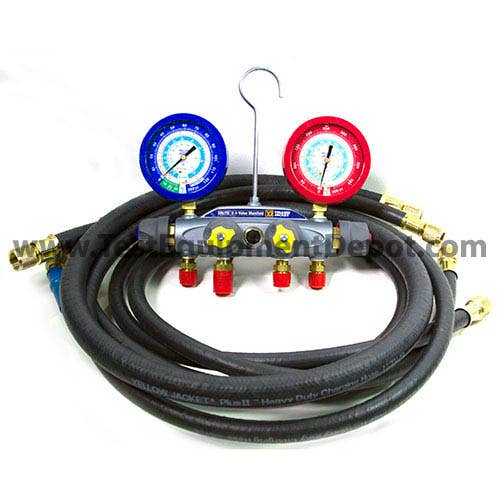 Yellow Jacket 46094 4-Valve BRUTE II Test/Charging Manifold, (psi Â°F Commercial) R22/134a/404A Refrigerants, Liquid Gauges (60" Heavy-Duty Hoses)