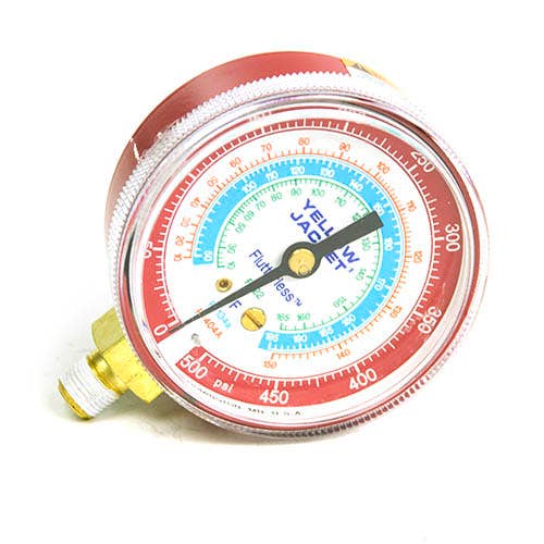 Yellow Jacket 49015 2-1/2" Class B Pressure Gauge, Red Â°F, 0-500 psi, 1/8" NPT Male connection, R-22/134A/404A