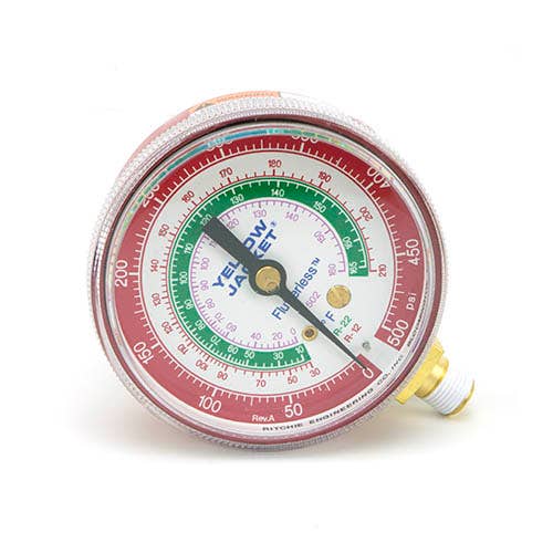 Yellow Jacket 49051 2-1/2" Class B Pressure Gauge, Red Â°F, 0-500 psi, 1/8" NPT Male connection, R-134A/404A/507