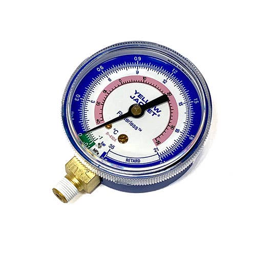 Yellow Jacket 49054 2-1/2" Class B Compound Gauge, Blue Â°F and Â°C, bar/MPa, 1/8" NPT Male connection, R-410A