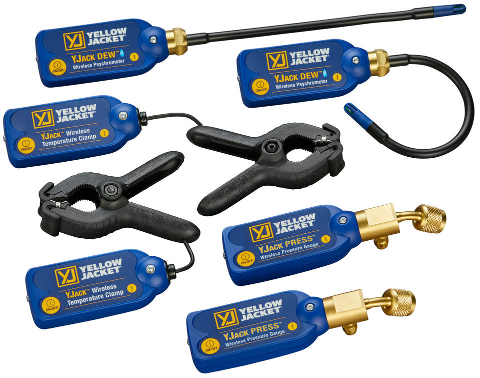 Yellow Jacket 67073 YJACK Charging/Air Kit with Temperature Clamps/Psychrometers, Pressure Gauges (No Hoses)