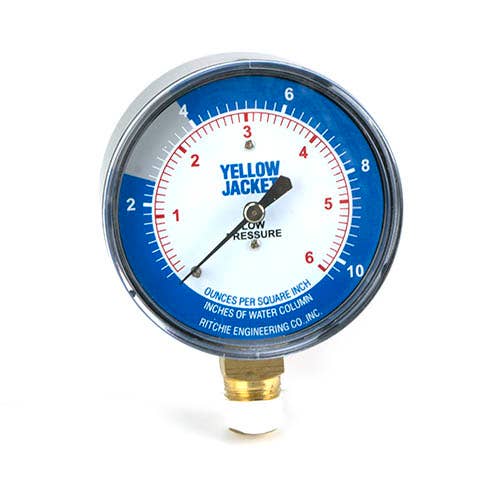 Yellow Jacket 78057 2-1/2" Low Pressure Diaphragm Gauge, 0-10" W.C. Range, 1/4" NPT Male