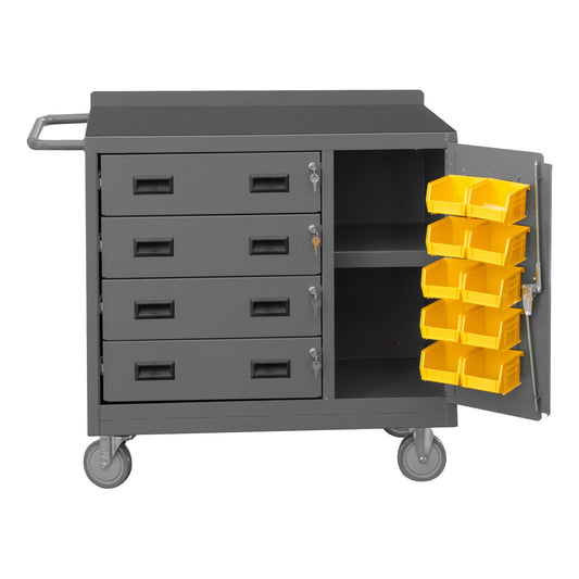 Durham 2211-DLP-RM-10B-95 MOBILE BENCH CABINET, 10 YELLOW BINS, 18-1/4 X 42-1/8 X 36-3/8