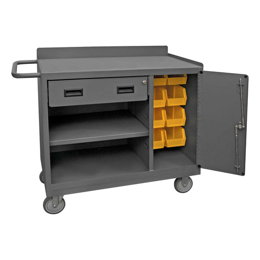 Durham 2212A-BLP-8B-LU-95 MOBILE BENCH CABINET, 8 YELLOW BINS, 18-1/4 X 42-1/8 X 36-3/8