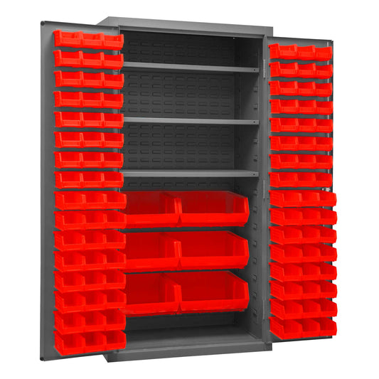 Durham 2501-BDLP-102-3S-1795 CABINET, 16 GAUGE, 102 RED BINS, 3 SHELVES, 36 X 24 X 72