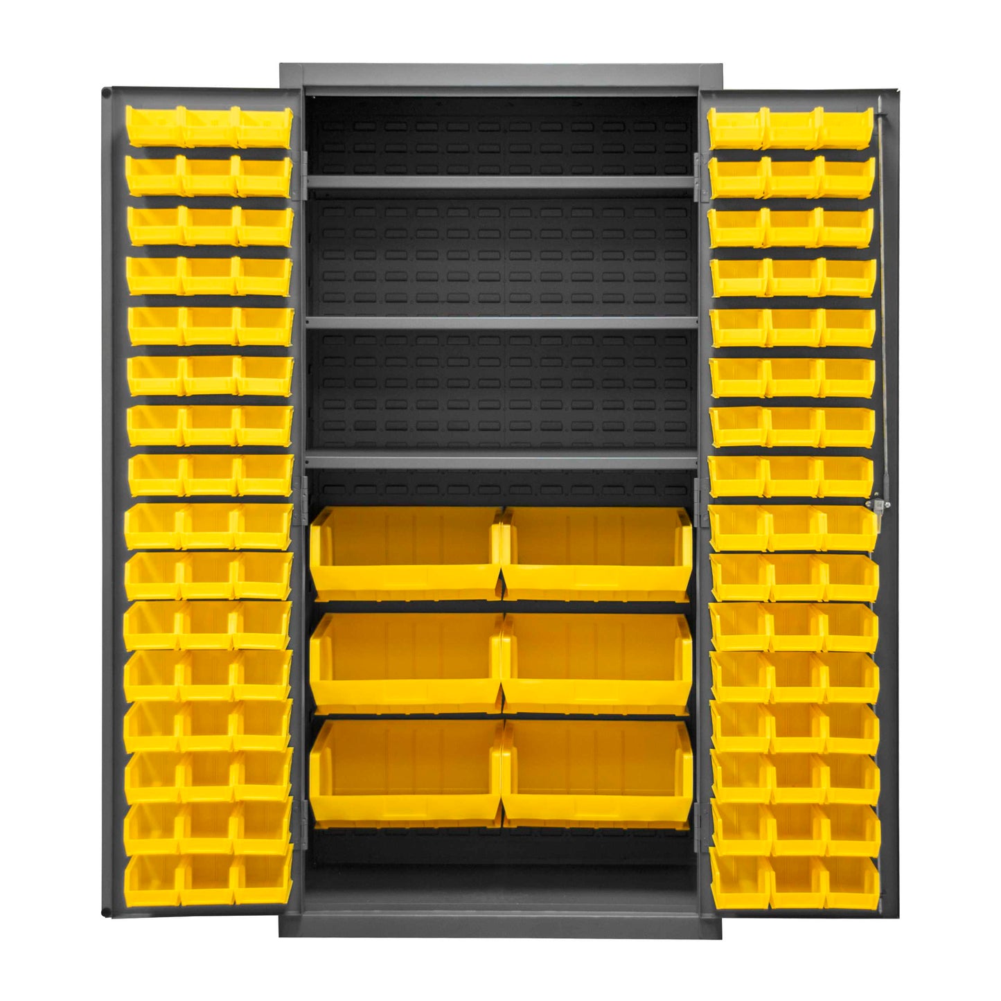 Durham 2501-BDLP-102-3S-95 CABINET, 16 GAUGE, 102 YELLOW BINS, 3 SHELVES, 36 X 24 X 72