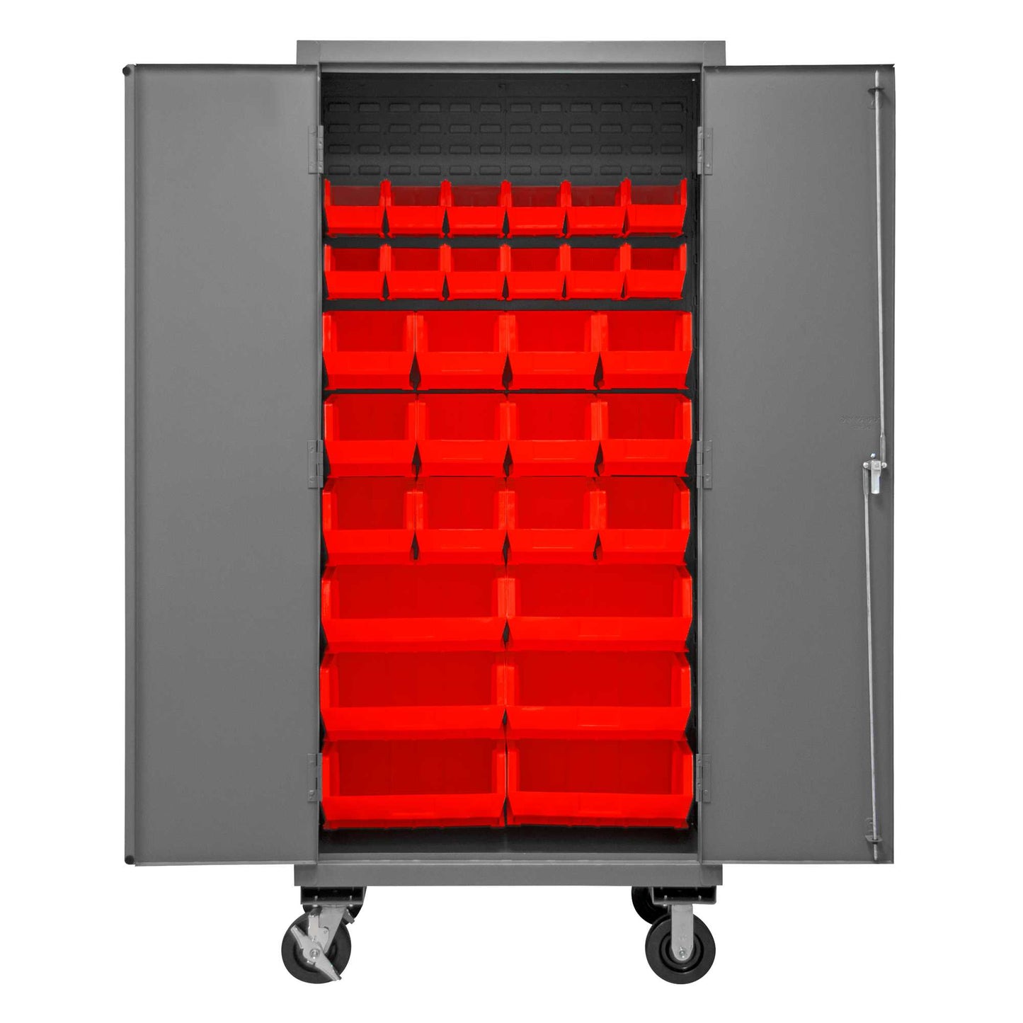 Durham 2501M-BLP-30-1795 MOBILE CABINET, 16 GAUGE, 30 RED BINS, 36 X 24 X 81