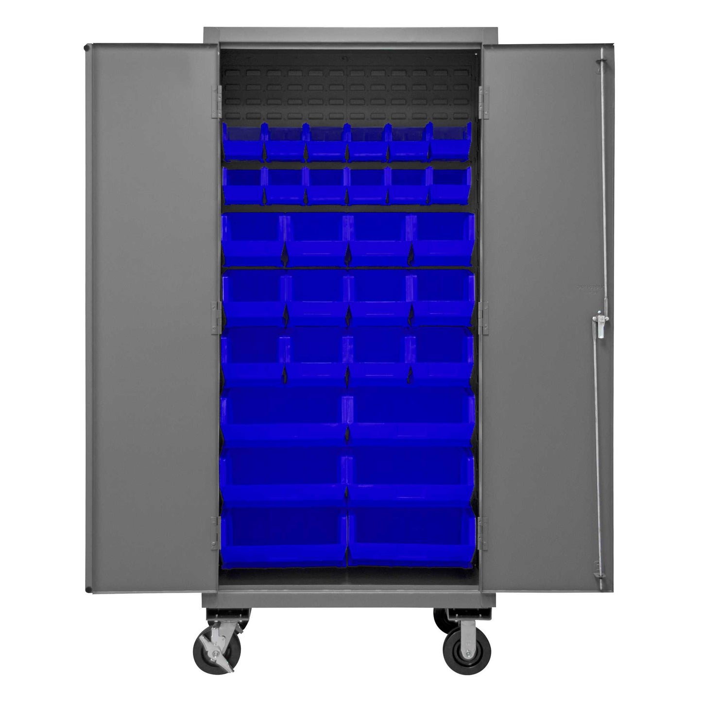 Durham 2501M-BLP-30-5295 MOBILE CABINET, 16 GAUGE, 30 BLUE BINS, 36 X 24 X 81