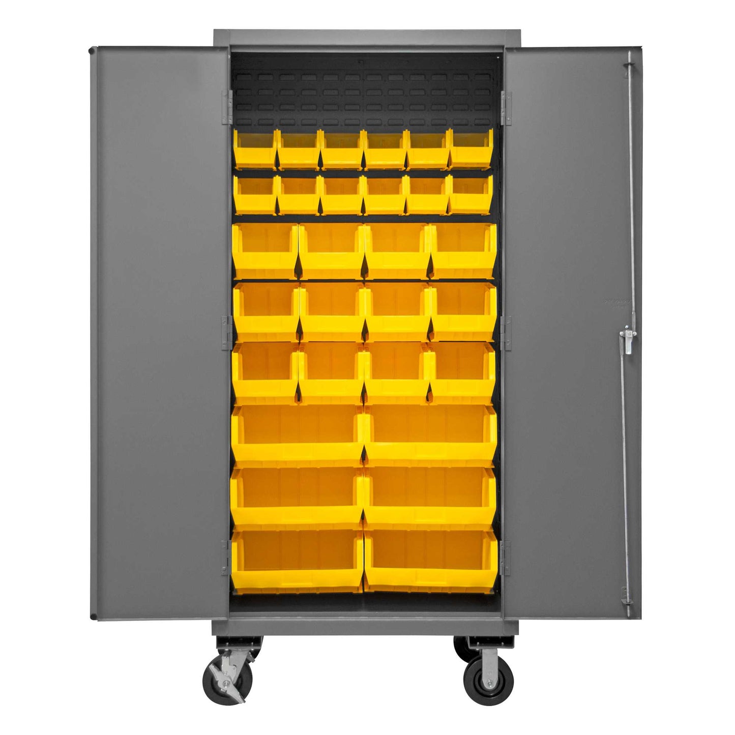 Durham 2501M-BLP-30-95 MOBILE CABINET, 16 GAUGE, 30 YELLOW BINS, 36 X 24 X 81