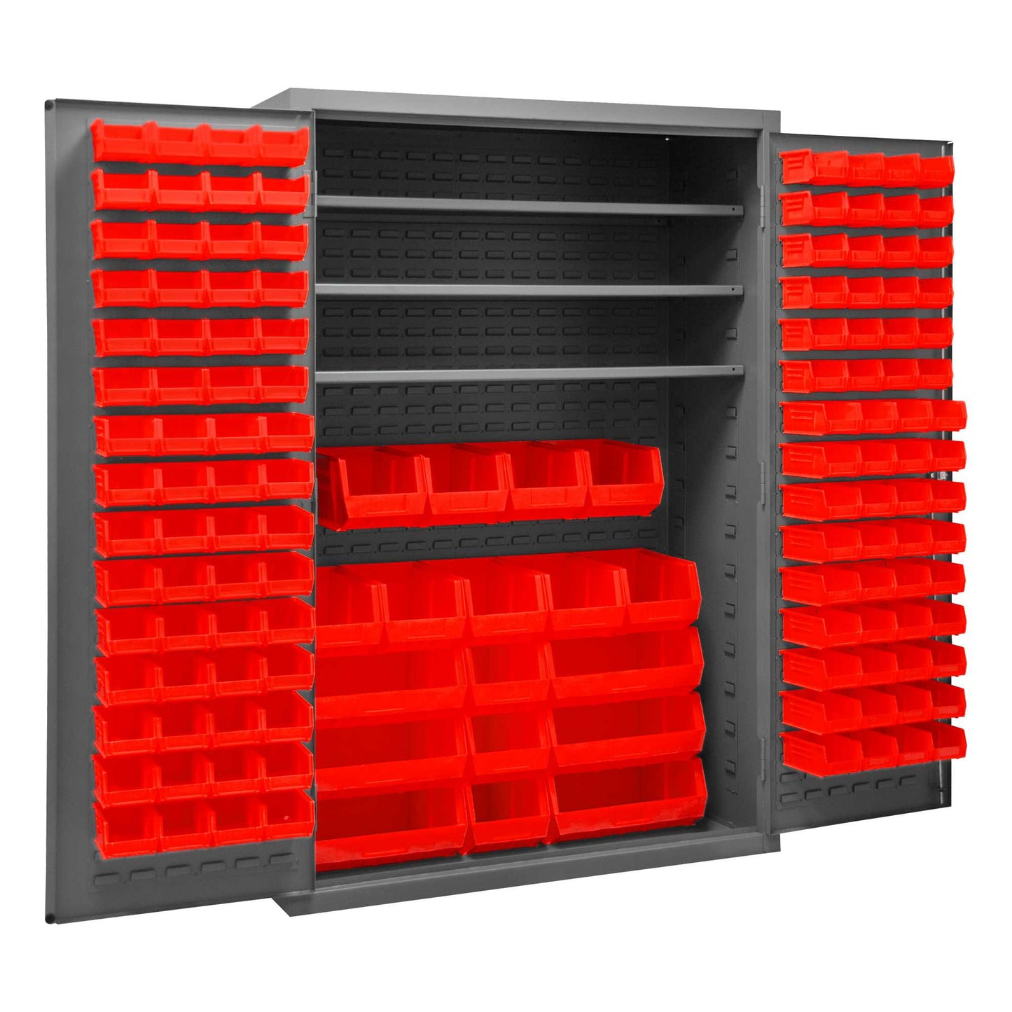 Durham 2502-138-3S-1795 CABINET, 16 GAUGE, 3 SHELVES, 138 RED BINS, 48 X 24 X 72