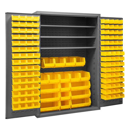 Durham 2502-138-3S-95 CABINET, 16 GAUGE, 3 SHELVES, 138 YELLOW BINS, 48 X 24 X 72