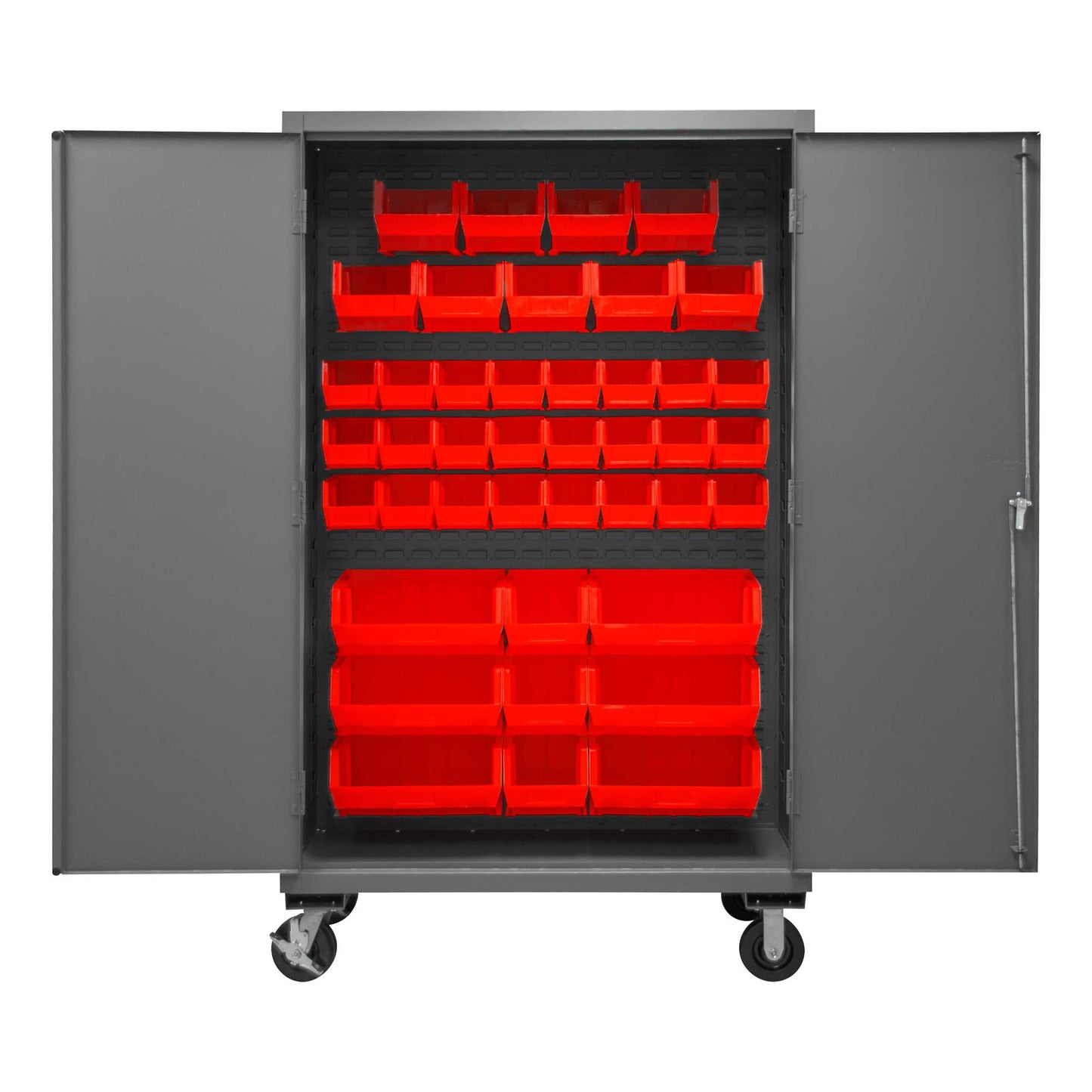 Durham 2502M-BLP-42-1795 MOBILE CABINET, 16 GAUGE, 42 RED BINS, 48 X 24 X 81