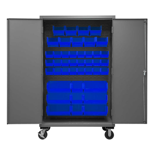 Durham 2502M-BLP-42-5295 MOBILE CABINET, 16 GAUGE, 42 BLUE BINS, 48 X 24 X 81