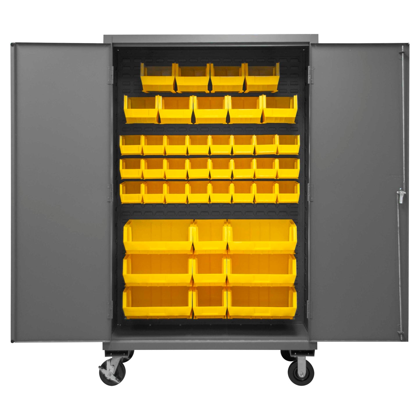 Durham 2502M-BLP-42-95 MOBILE CABINET, 16 GAUGE, 42 YELLOW BINS, 48 X 24 X 81