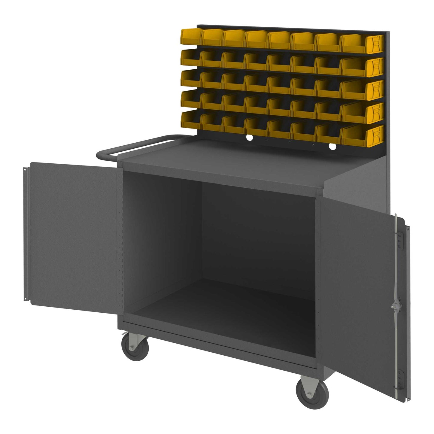 Durham 3112-32B-LU-5PO-95 MOBILE WORKSTATION, 32 BINS AND CABINET, 24-3/8 X 42-3/8 X 58