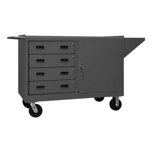 Durham 3401-95 MOBILE BENCH CABINET, 1 SHELF, 4 DRAWERS, 24-1/4 X 66-1/8 X 37-3/4