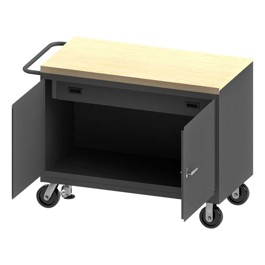 Durham 3413-MT-FL-95 MOBILE BENCH CABINET, MAPLE, FLOOR LOCK, 24-1/4 X 54-1/8 X 38-15/32
