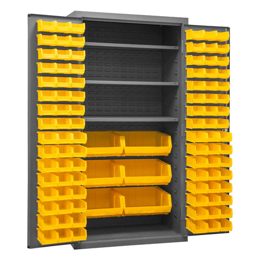 Durham 3501-BDLP-102-3S-95 CABINET, 14 GAUGE, 3 SHELF, 102 YELLOW BINS , 36 X 24 X 72