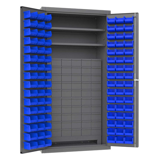 Durham 3501-DLP-60DR11-96-2S5295 CABINET, 14 GAUGE, 60 DRAWERS, 96 BLUE BINS, 2 SHELVES , 36 X 24 X 72