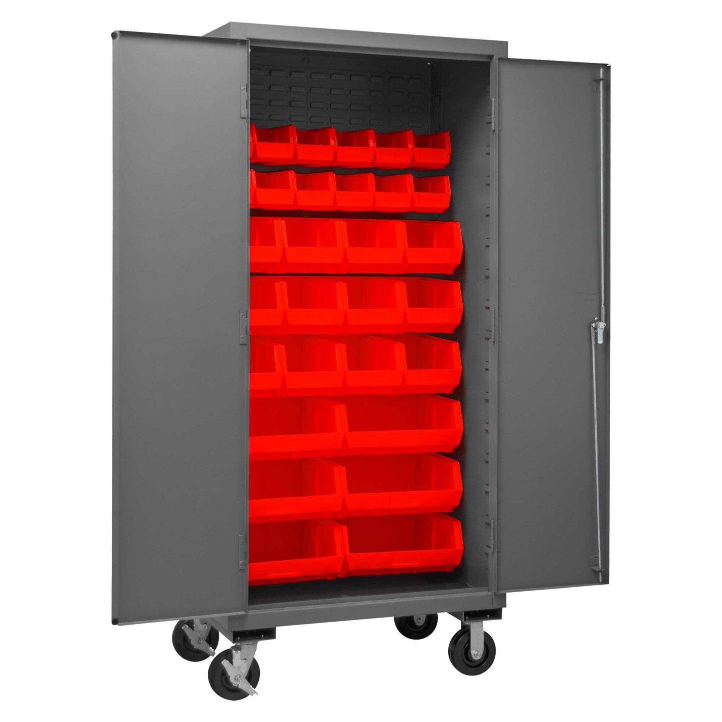 Durham 3501M-BLP-30-1795 MOBILE CABINET, 14 GAUGE, 30 RED BINS , 36 X 24 X 81