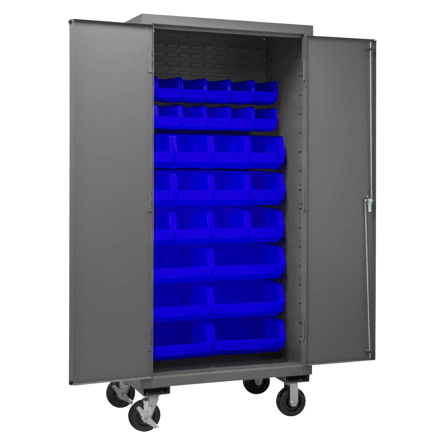 Durham 3501M-BLP-30-5295 MOBILE CABINET, 14 GAUGE, 30 BLUE BINS , 36 X 24 X 81