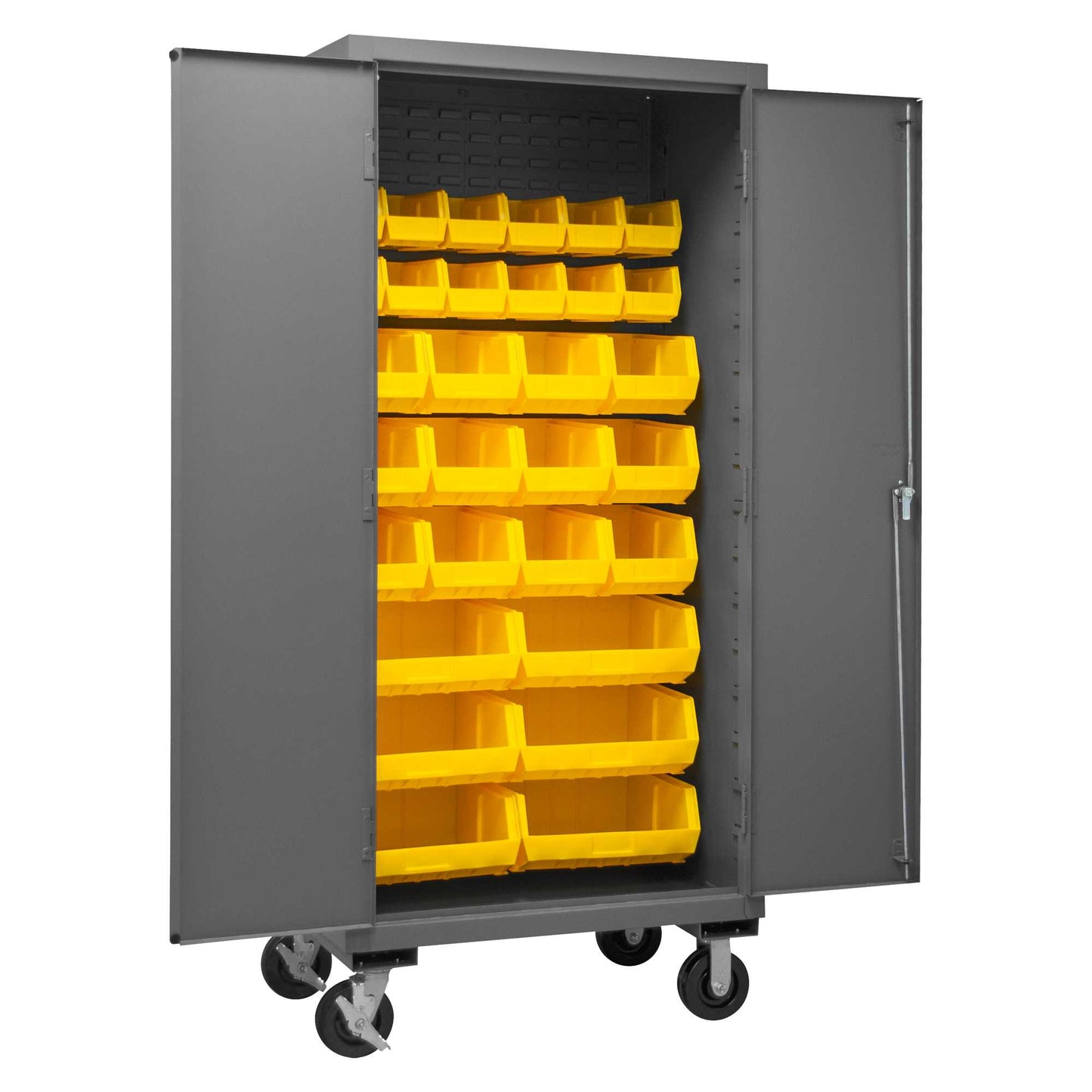 Durham 3501M-BLP-30-95 MOBILE CABINET, 14 GAUGE, 30 YELLOW BINS , 36 X 24 X 81