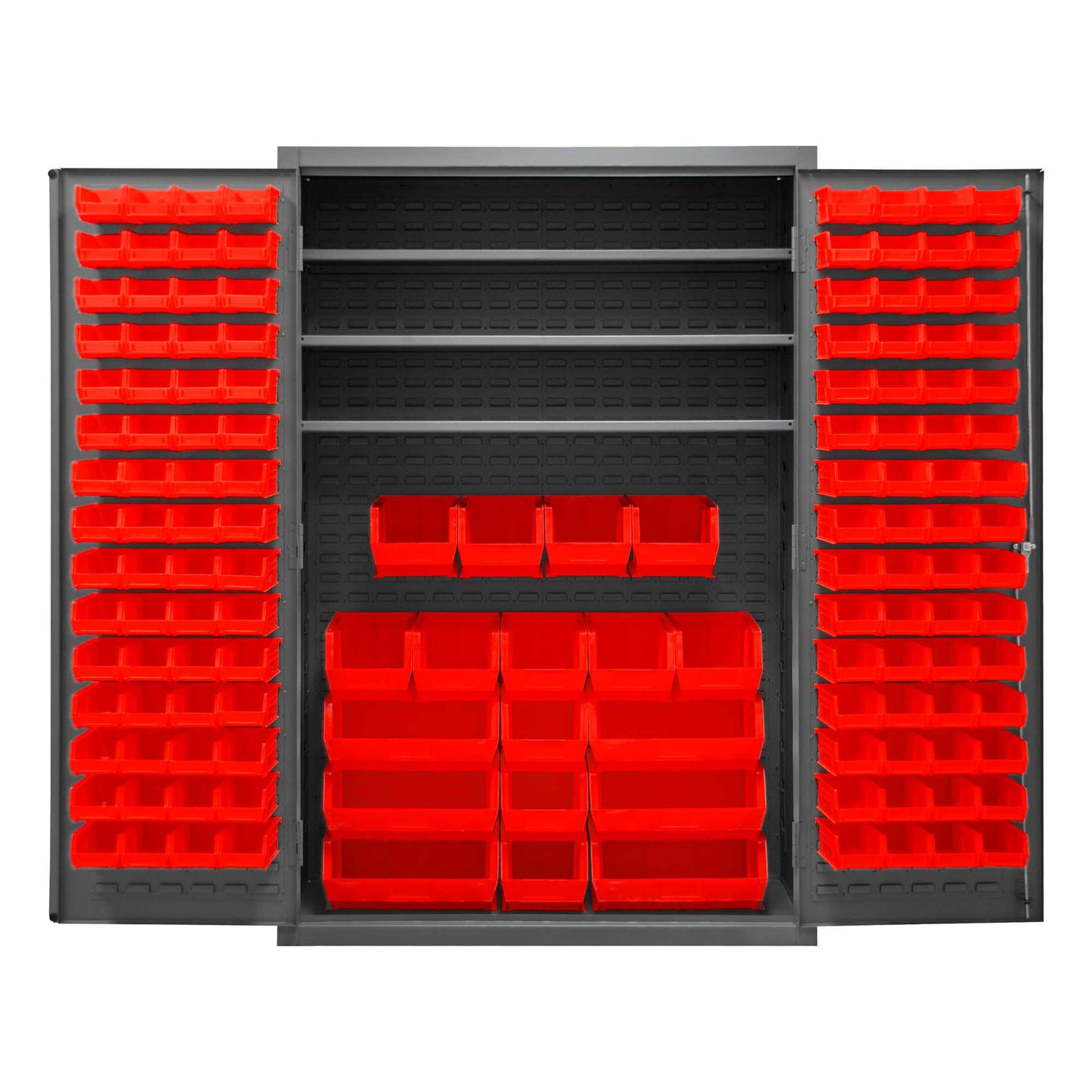 Durham 3502-138-3S-1795 CABINET, 14 GAUGE, 3 SHELF, 138 RED BIN , 48 X 24 X 72