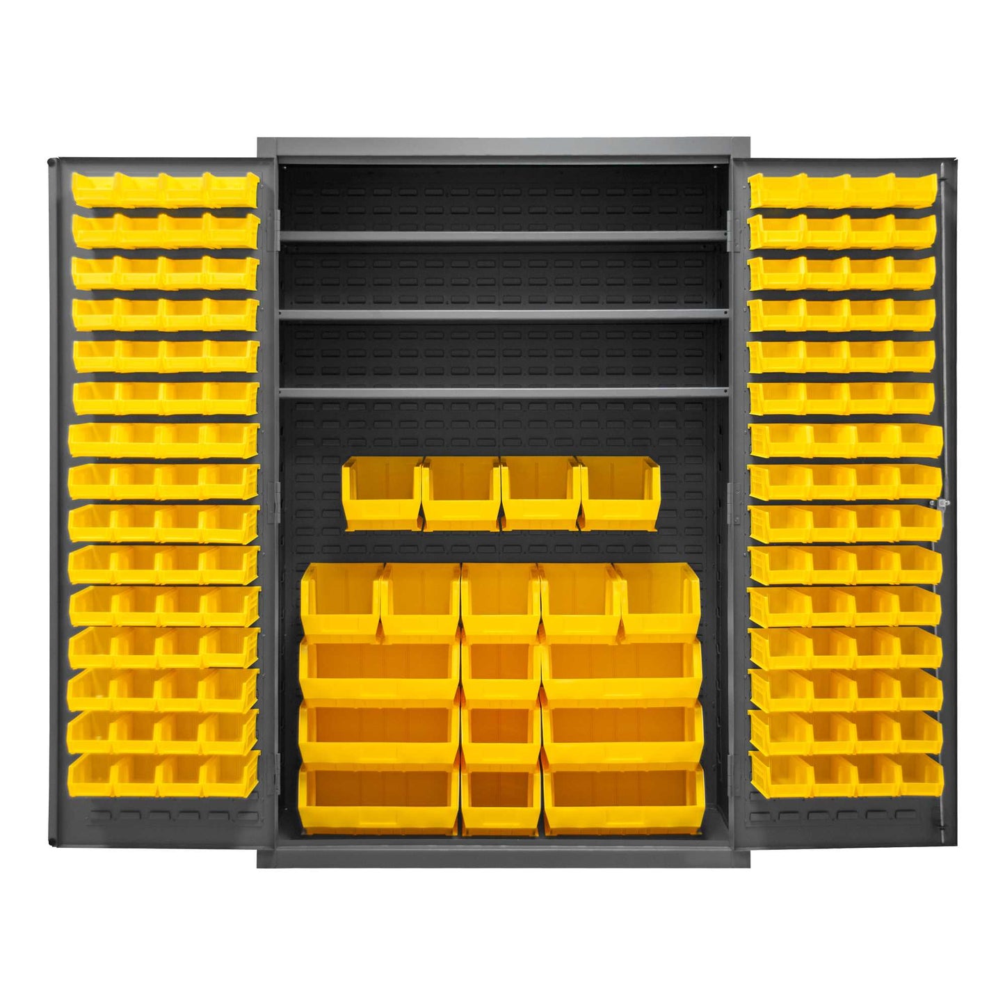 Durham 3502-138-3S-95 CABINET, 14 GAUGE, 3 SHELF, 138 YELLOW BINS , 48 X 24 X 72