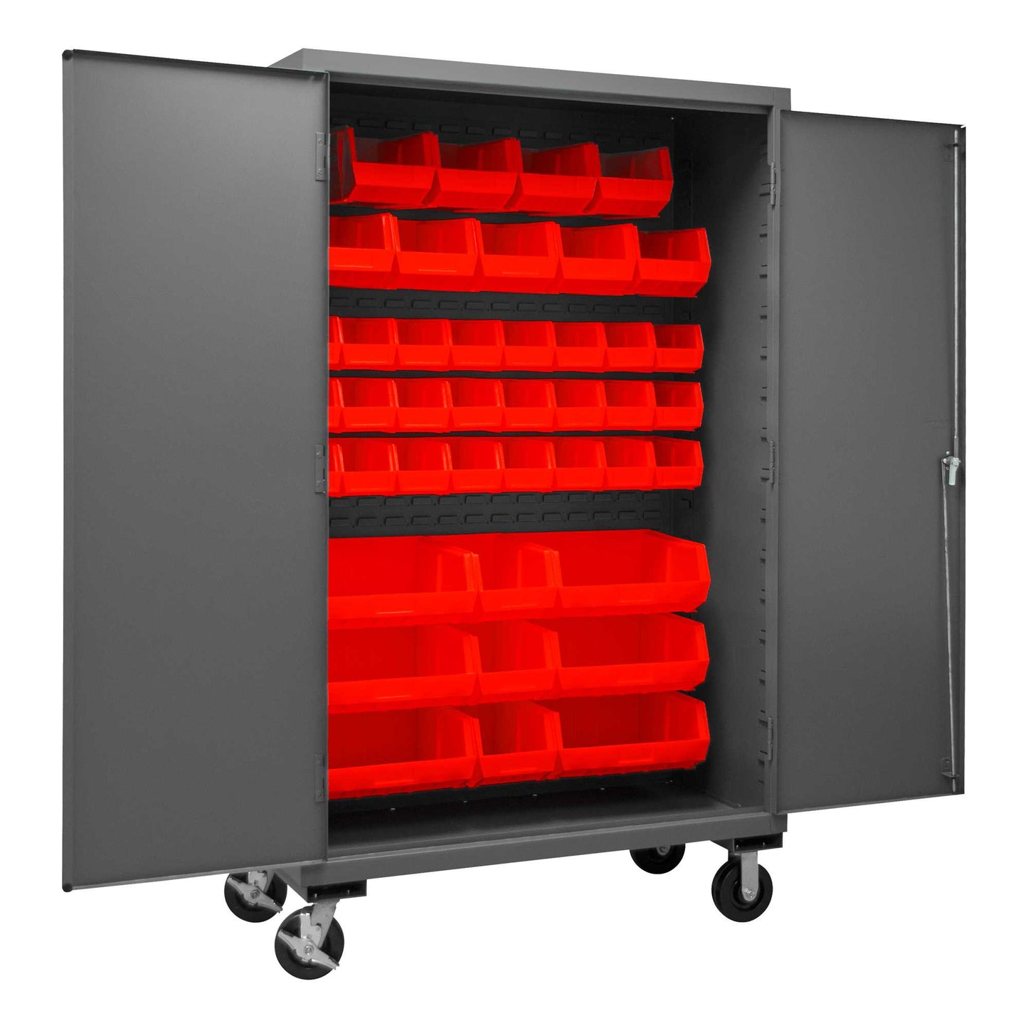 Durham 3502M-BLP-42-1795 MOBILE CABINET, 14 GAUGE, 42 RED BINS , 48 X 24 X 81