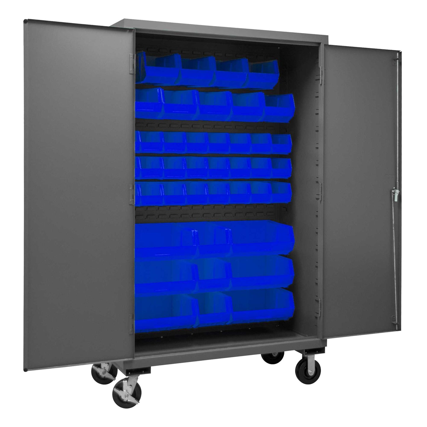 Durham 3502M-BLP-42-5295 MOBILE CABINET, 14 GAUGE, 42 BLUE BINS , 48 X 24 X 81