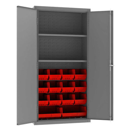 Durham 3602-BLP-14-2S-1795 CABINET, 14 GAUGE, 2 SHELF, 14 RED BINS , 36 X 18 X 72