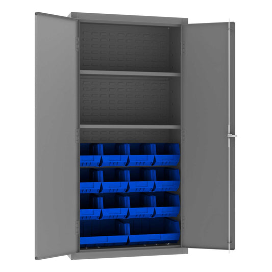 Durham 3602-BLP-14-2S-5295 CABINET, 14 GAUGE, 2 SHELF, 14 BLUE BIN , 36 X 18 X 72