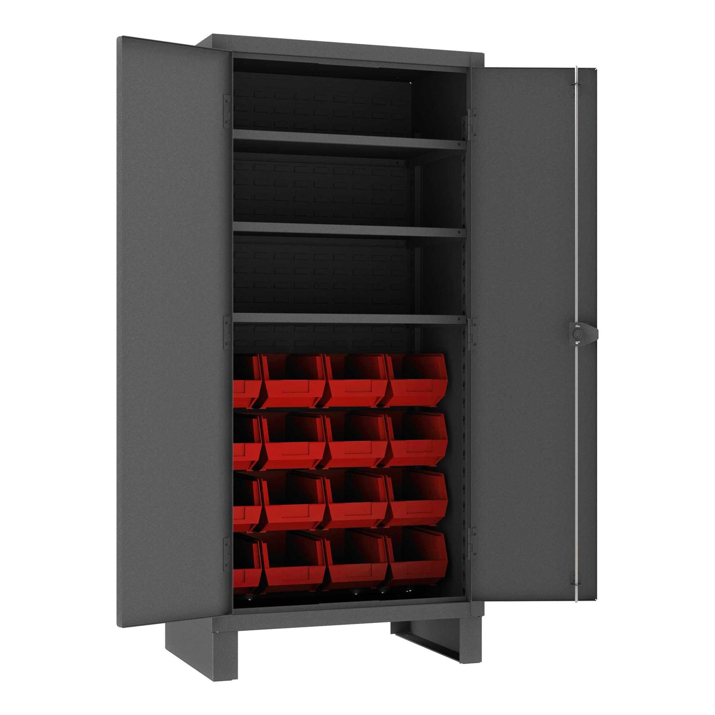 Durham 3702-16-3S-1795 CABINET, 14 GAUGE, 3 SHELF, 16 RED BINS , 36 X 24 X 78