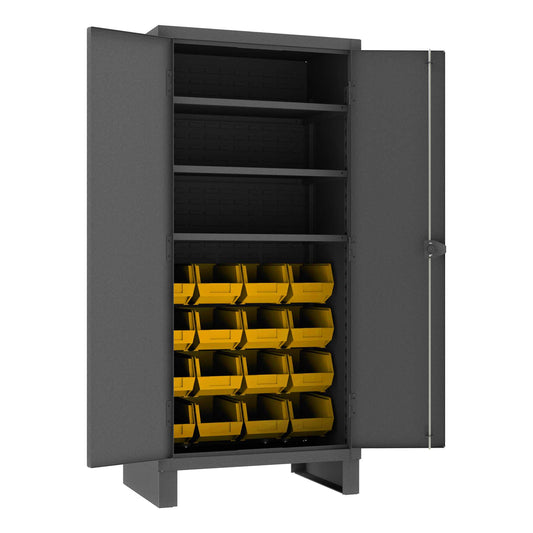 Durham 3702-16-3S-95 CABINET, 14 GAUGE, 3 SHELF, 16 YELLOW BINS , 36 X 24 X 78