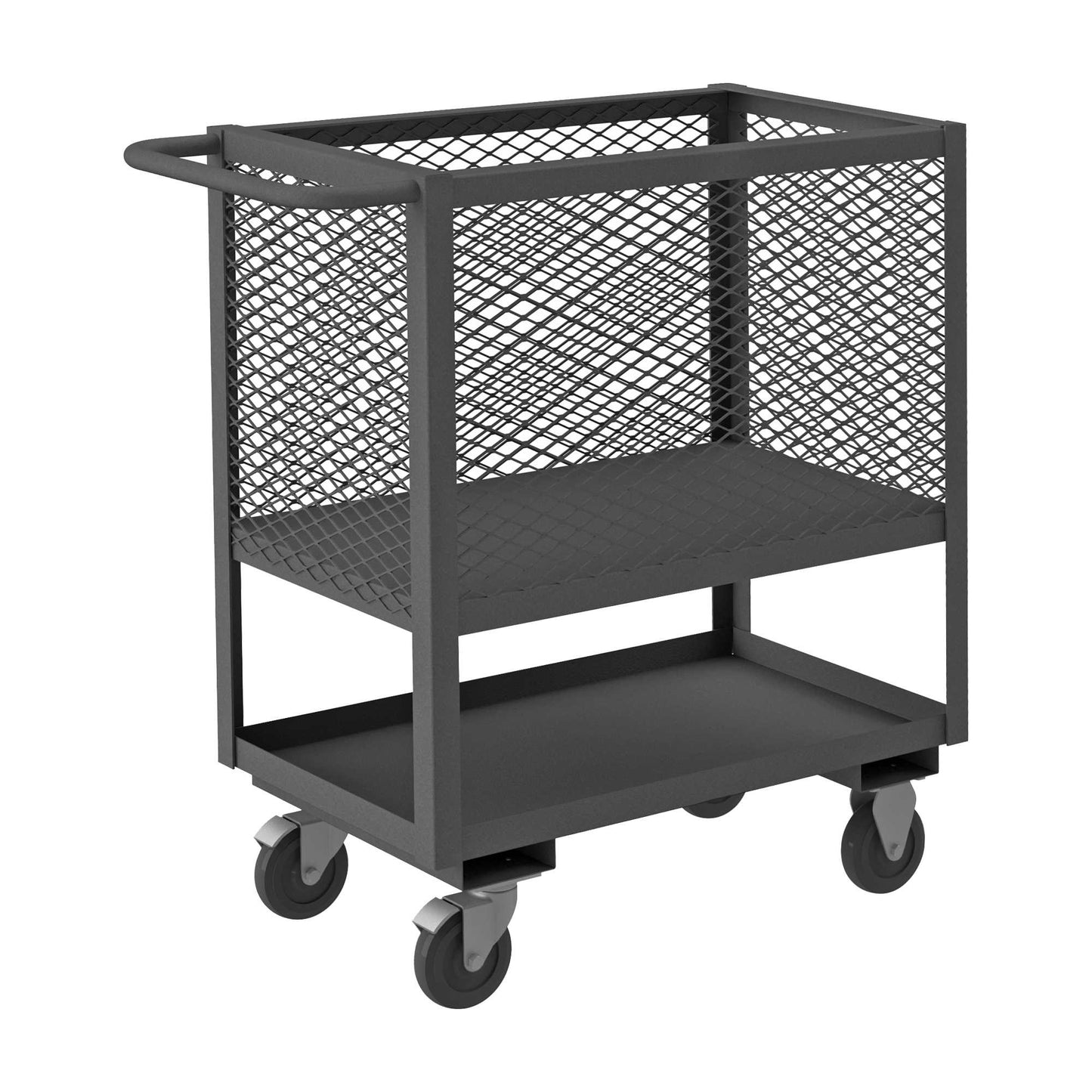 Durham 4SLT-EX1836-5PO-95 4 SIDED MESH LOW DECK TRUCK, 2 SHELVES, 36 X 18