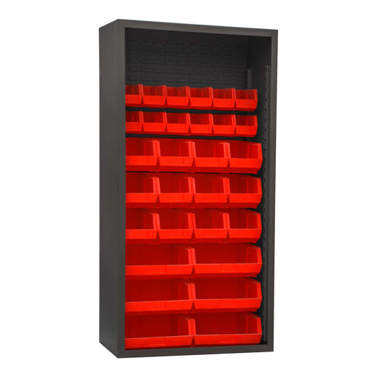 Durham 5003-30-1795 ENCLOSED SHELVING, 12 GAUGE, 30 RED BINS , 36 X 18 X 72