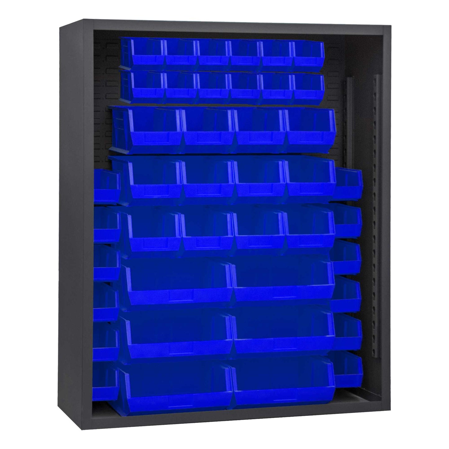 Durham 5007-42-5295 ENCLOSED SHELVING, 12 GAUGE, 42 BLUE BINS , 48 X 18 X 72