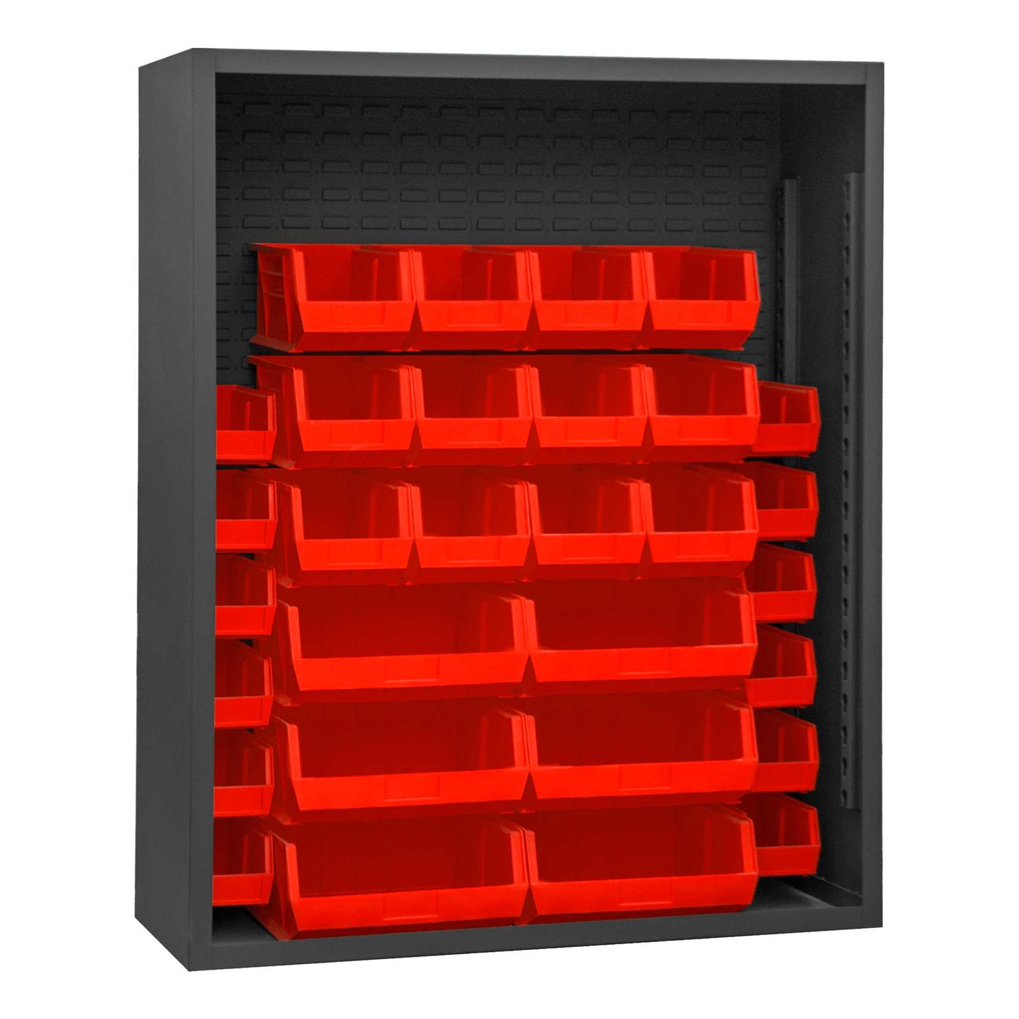 Durham 5014-30-1795 ENCLOSED SHELVING, 12 GAUGE, 30 RED BINS , 48 X 24 X 60