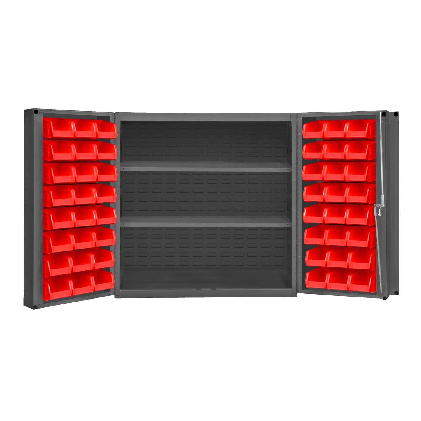 Durham DC-243636-48-2S-1795 CABINET, 14 GAUGE, 2 SHELF, 48 RED BINS , 36 X 24 X 36