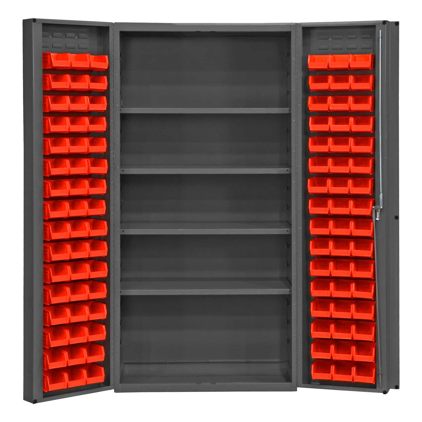 Durham DC-DLP-96-4S-1795 CABINET, 14 GAUGE, 4 SHELVES, 96 RED BINS , 36 X 24 X 72