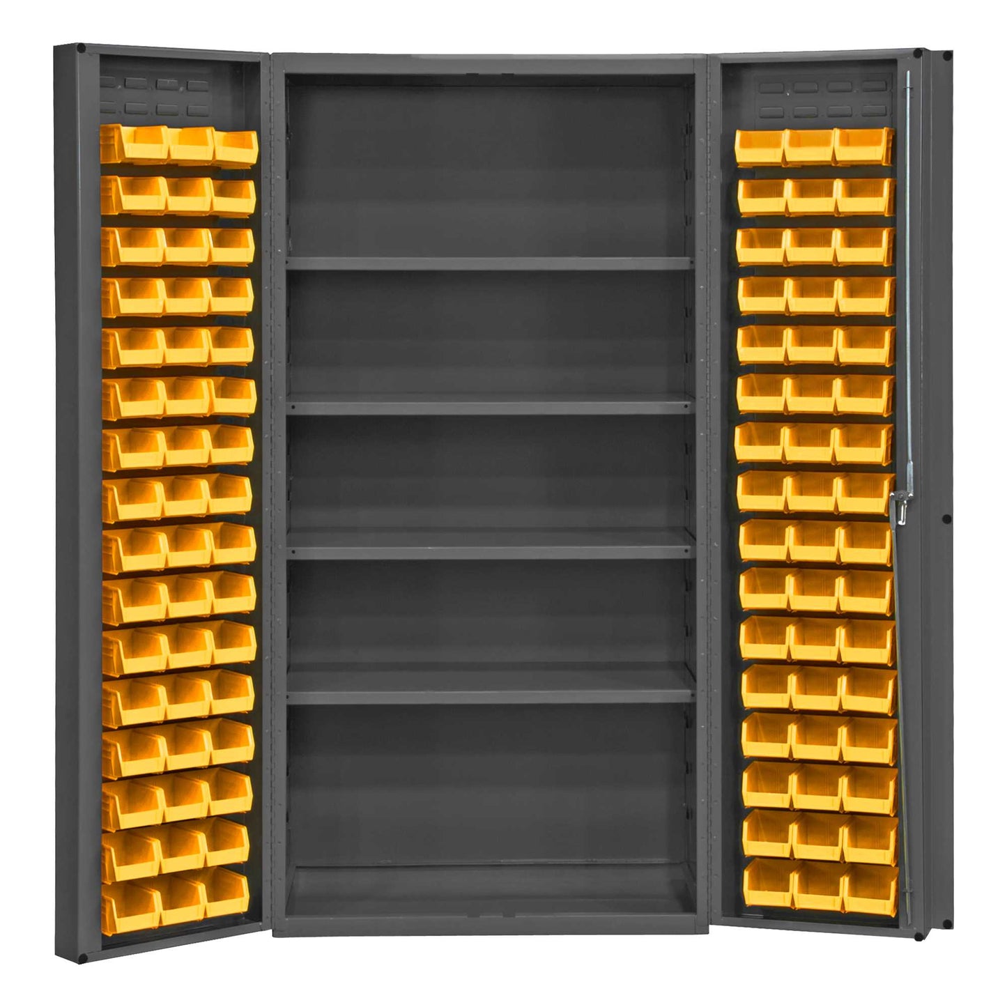 Durham DC-DLP-96-4S-95 CABINET, 14 GAUGE, 4 SHELVES, 96 YELLOW BINS , 36 X 24 X 72