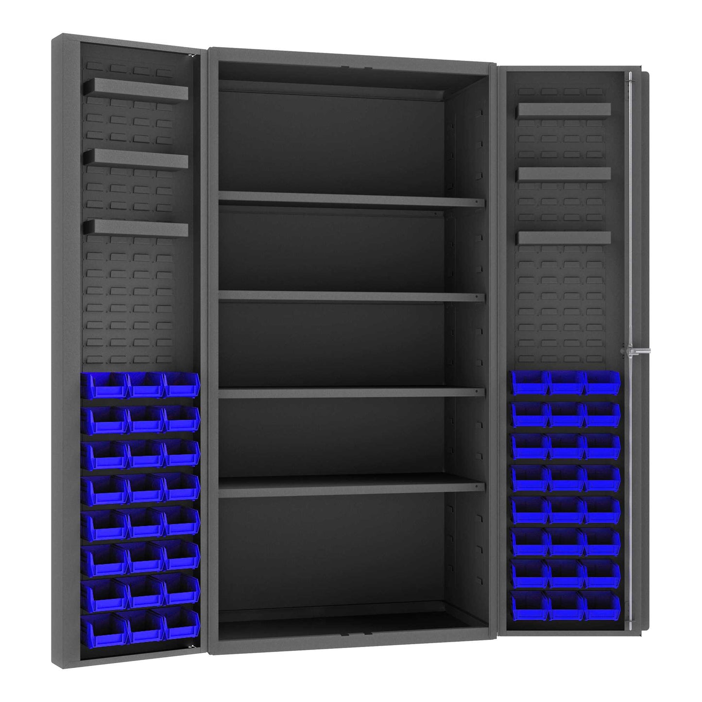 Durham DC36-48-4S6DS-5295 CABINET, 14 GAUGE, 4 SHELVES, 6 DOOR TRAYS, 48 BLUE BINS , 36 X 24 X 72