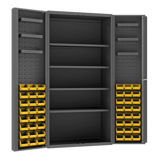 Durham DC36-48-4S6DS-95 CABINET, 14 GAUGE, 4 SHELVES, 6 DOOR TRAYS, 48 YELLOW BINS , 36 X 24 X 72