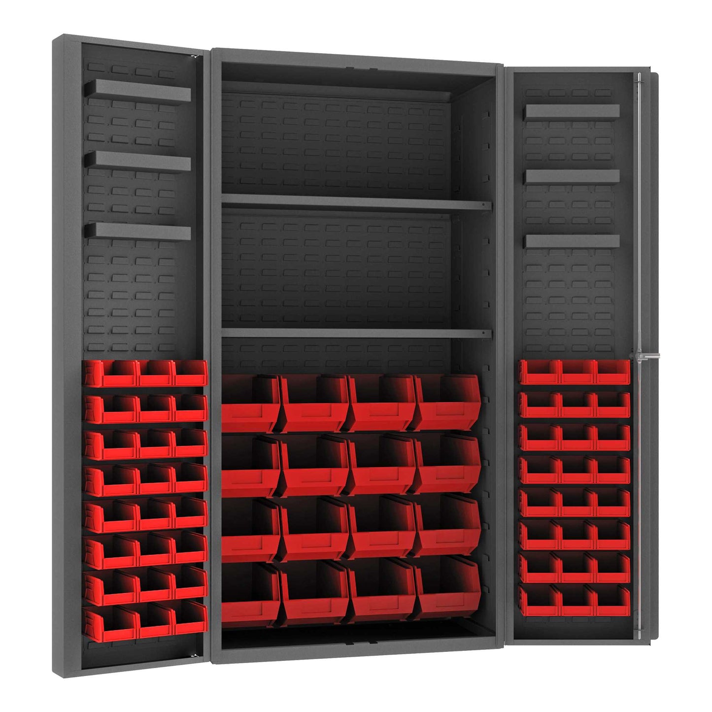 Durham DC36-642S6DS-1795 CABINET, 14 GAUGE, 2 SHELVES, 6 DOOR TRAYS, 64 RED BINS , 36 X 24 X 72