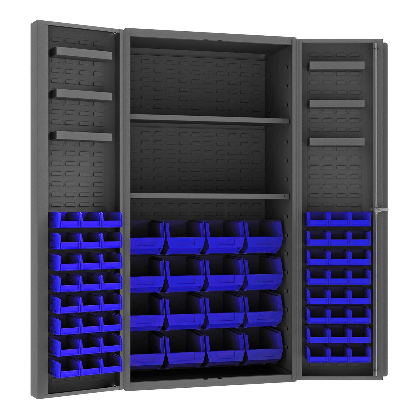 Durham DC36-642S6DS-5295 CABINET, 14 GAUGE, 2 SHELVES, 6 DOOR TRAYS, 64 BLUE BINS , 36 X 24 X 72