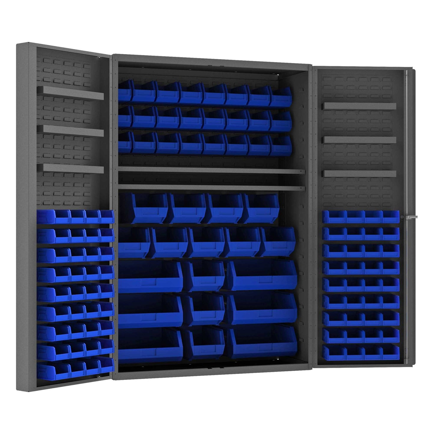 Durham DC48-114-6DS-5295 CABINET, 14 GAUGE, 6 DOOR TRAYS, 114 BLUE BINS , 48 X 24 X 72